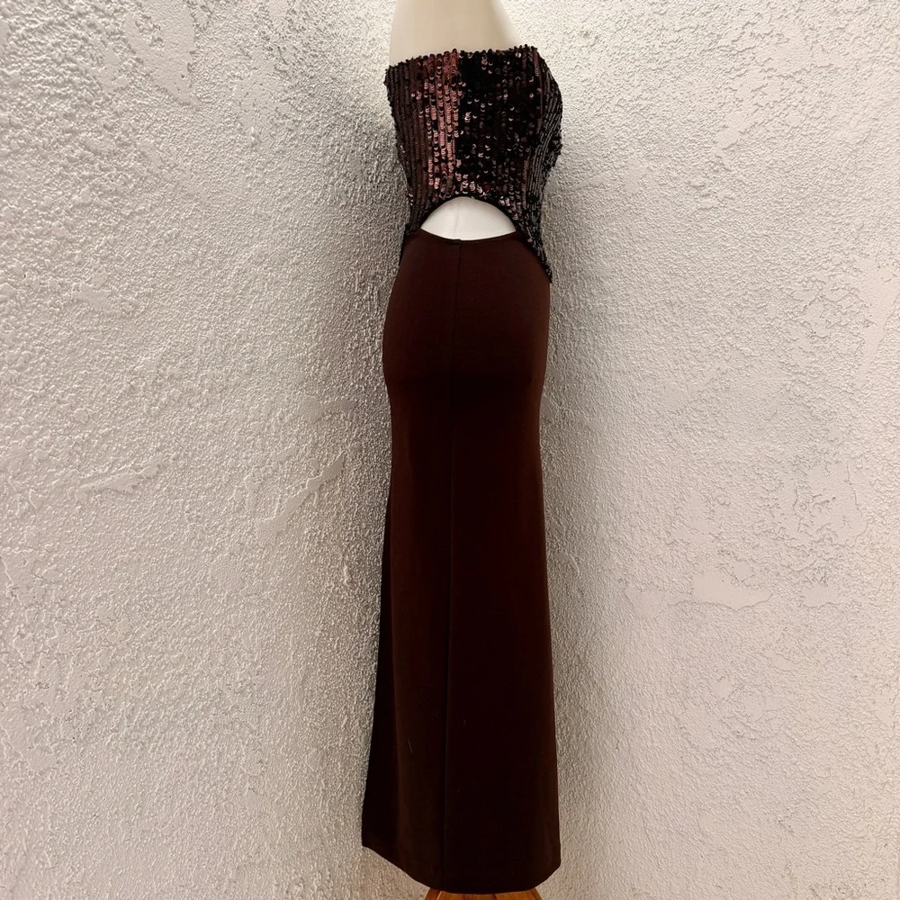 Zara sequin embellished brown Strapless cut out modern fit midi Dress size small - Picture 6 of 16